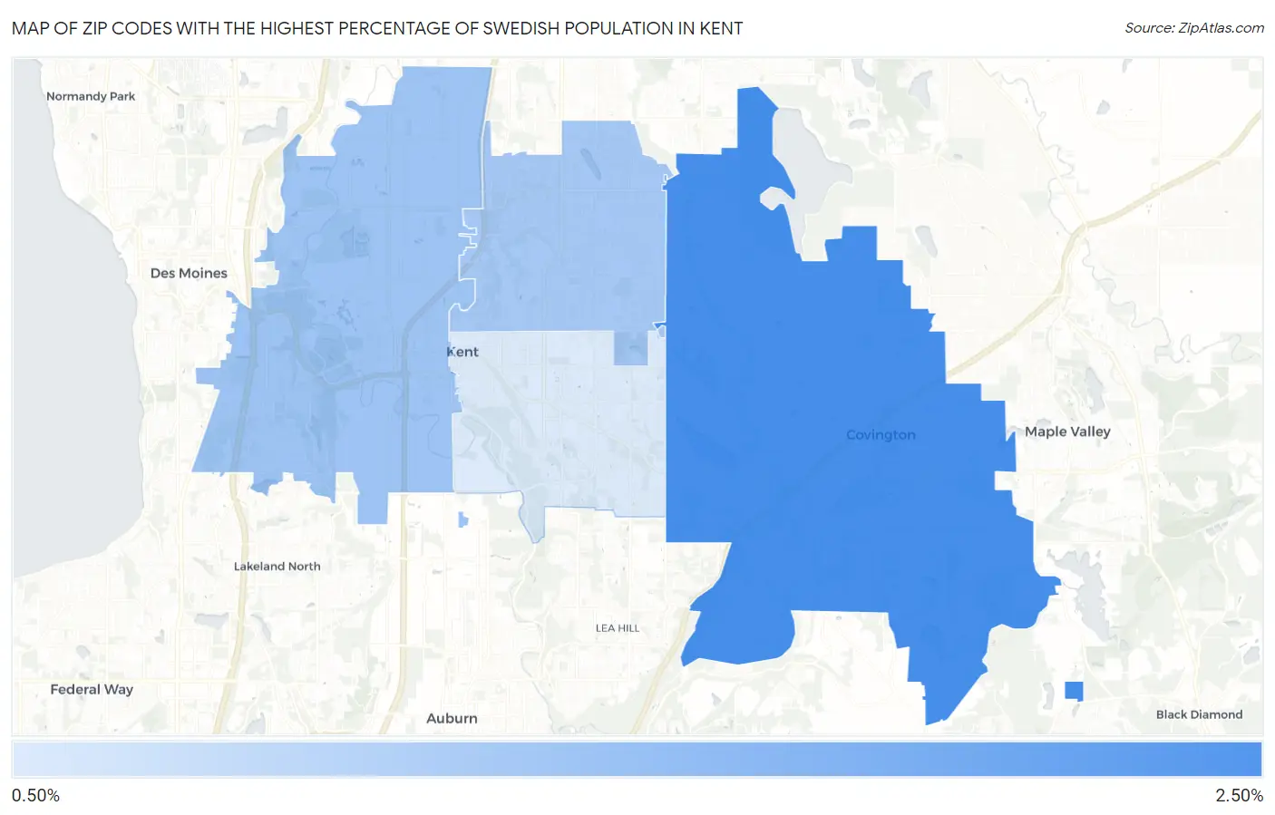 Zip Codes with the Highest Percentage of Swedish Population in Kent Map