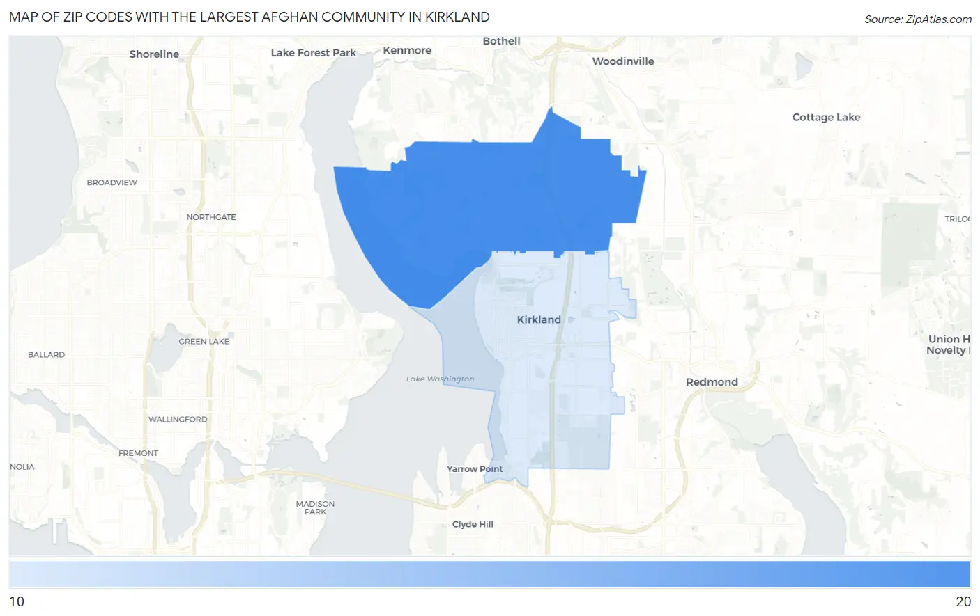 Zip Codes with the Largest Afghan Community in Kirkland Map