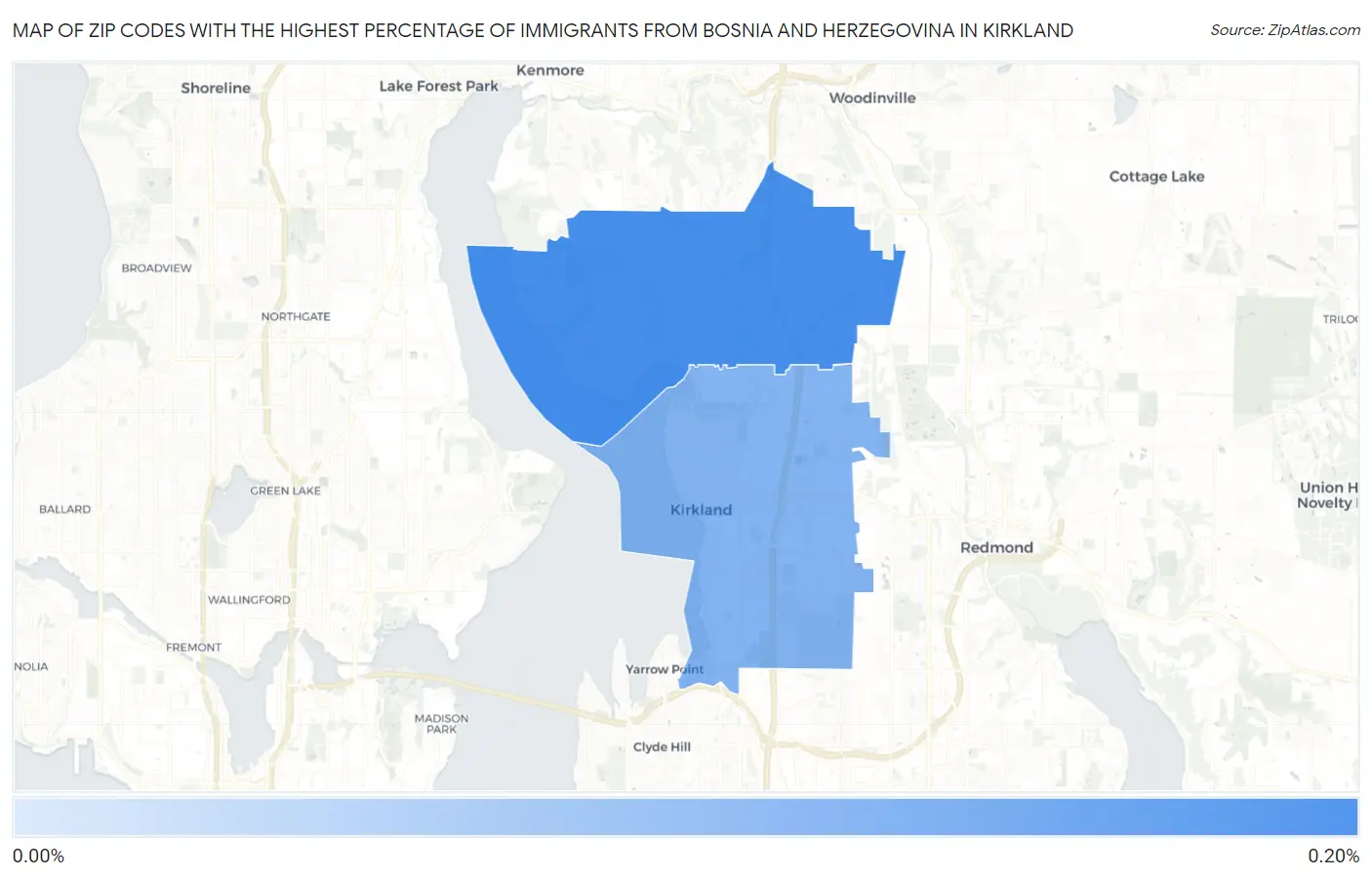 Zip Codes with the Highest Percentage of Immigrants from Bosnia and Herzegovina in Kirkland Map