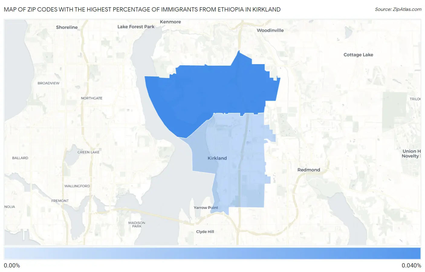 Zip Codes with the Highest Percentage of Immigrants from Ethiopia in Kirkland Map