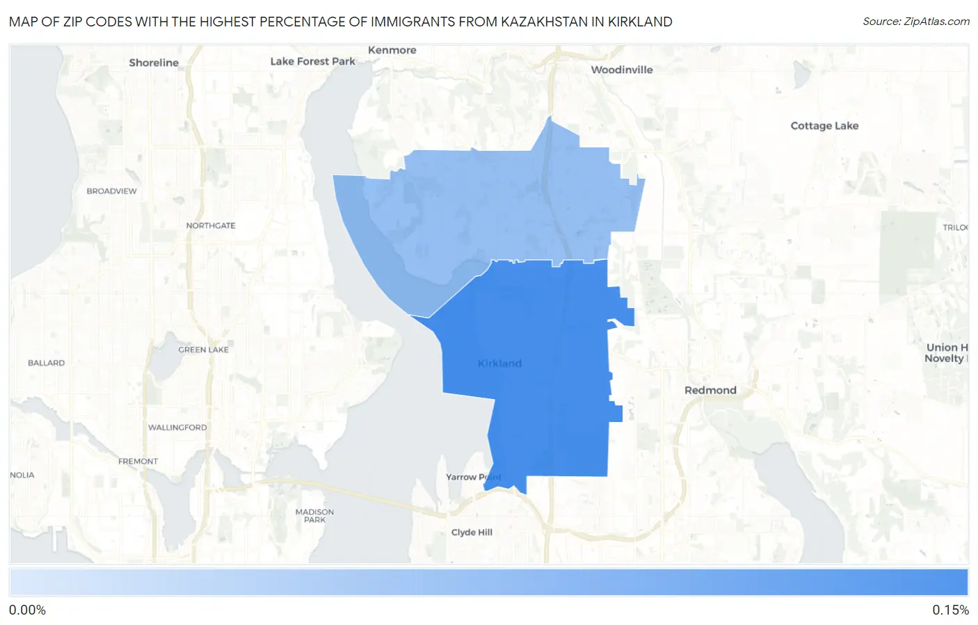 Zip Codes with the Highest Percentage of Immigrants from Kazakhstan in Kirkland Map