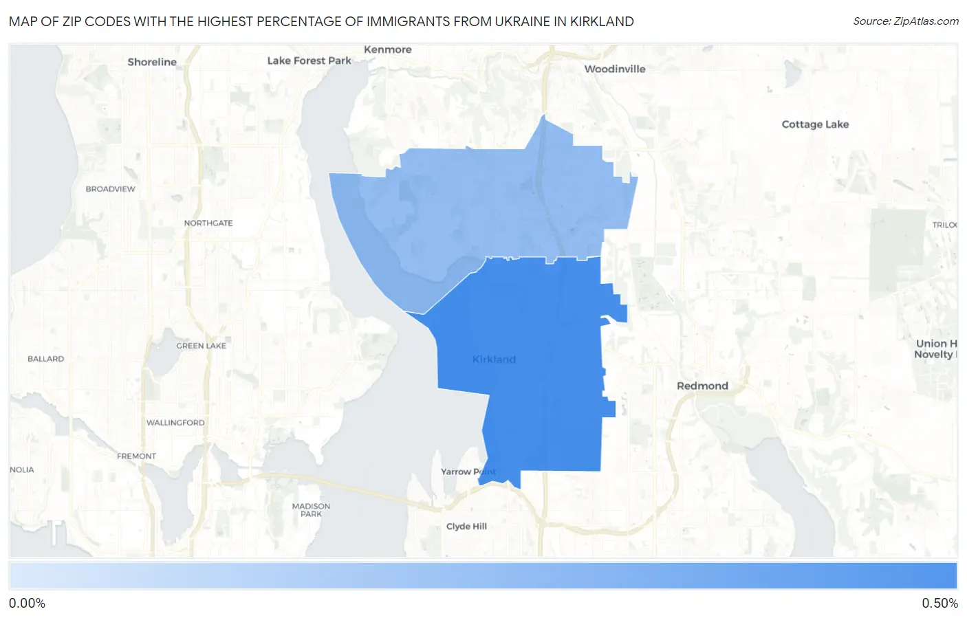 Zip Codes with the Highest Percentage of Immigrants from Ukraine in Kirkland Map