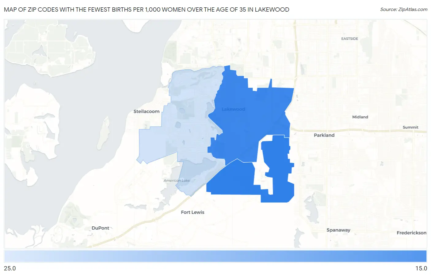Zip Codes with the Fewest Births per 1,000 Women Over the Age of 35 in Lakewood Map