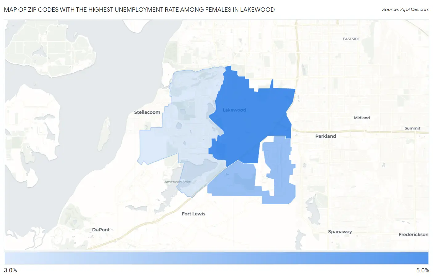 Zip Codes with the Highest Unemployment Rate Among Females in Lakewood Map