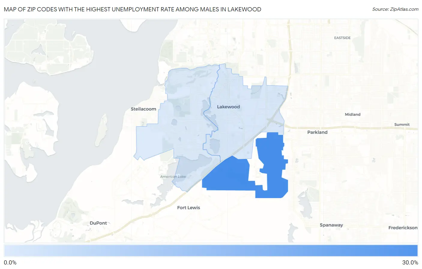 Zip Codes with the Highest Unemployment Rate Among Males in Lakewood Map