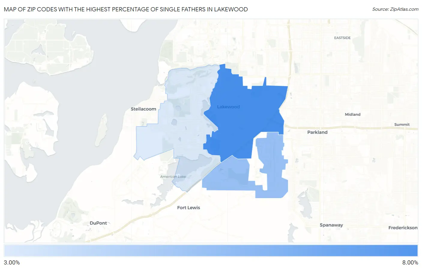 Zip Codes with the Highest Percentage of Single Fathers in Lakewood Map
