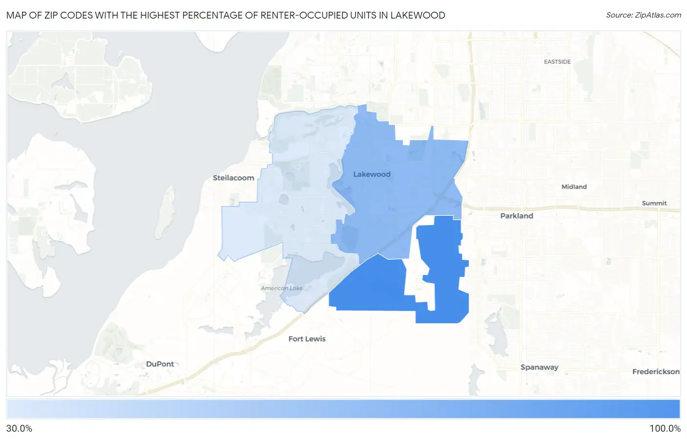 Zip Codes with the Highest Percentage of Renter-Occupied Units in Lakewood Map