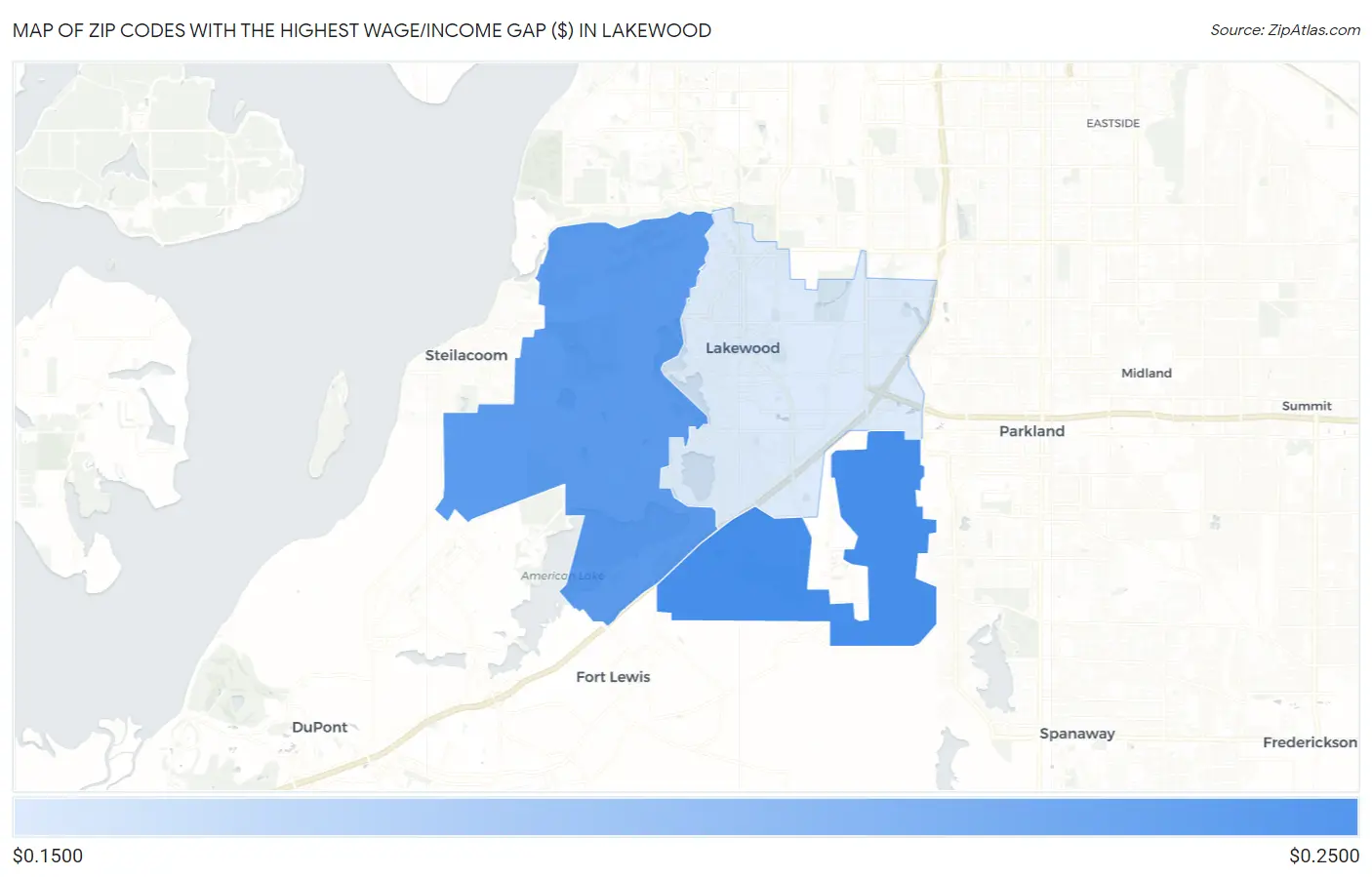 Zip Codes with the Highest Wage/Income Gap ($) in Lakewood Map