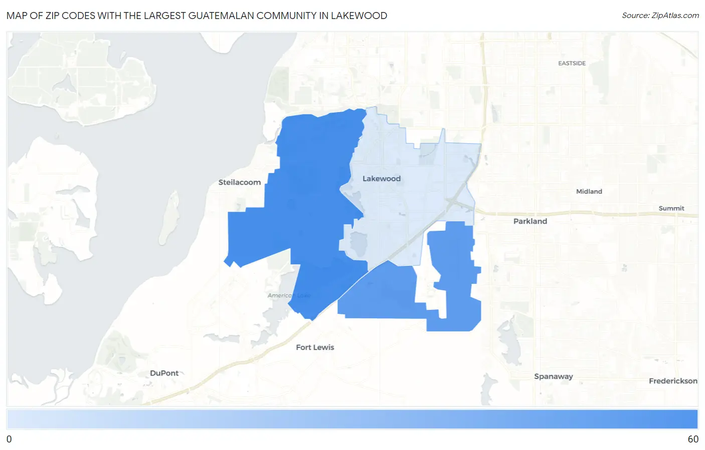Zip Codes with the Largest Guatemalan Community in Lakewood Map