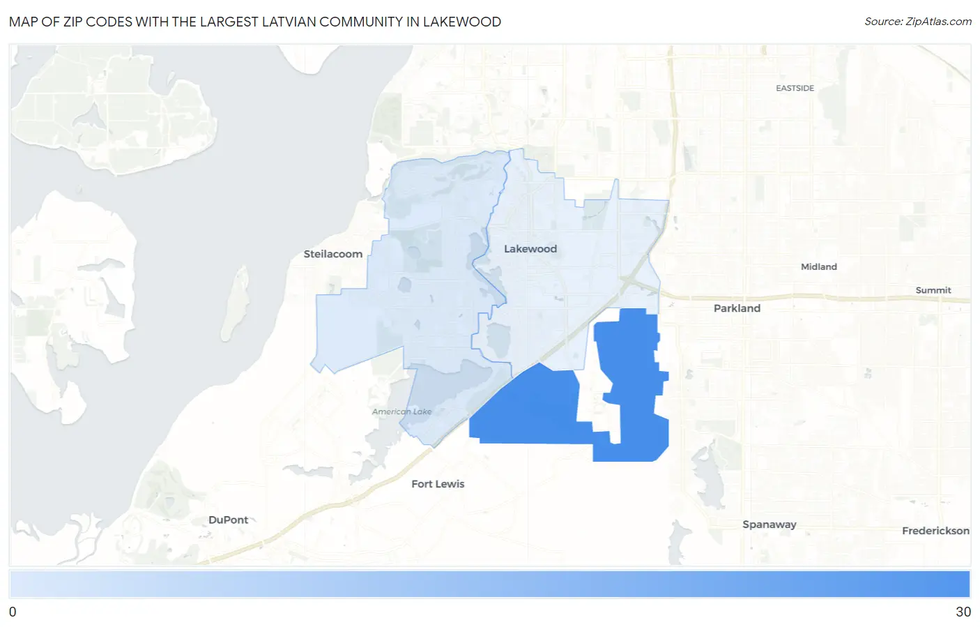 Zip Codes with the Largest Latvian Community in Lakewood Map