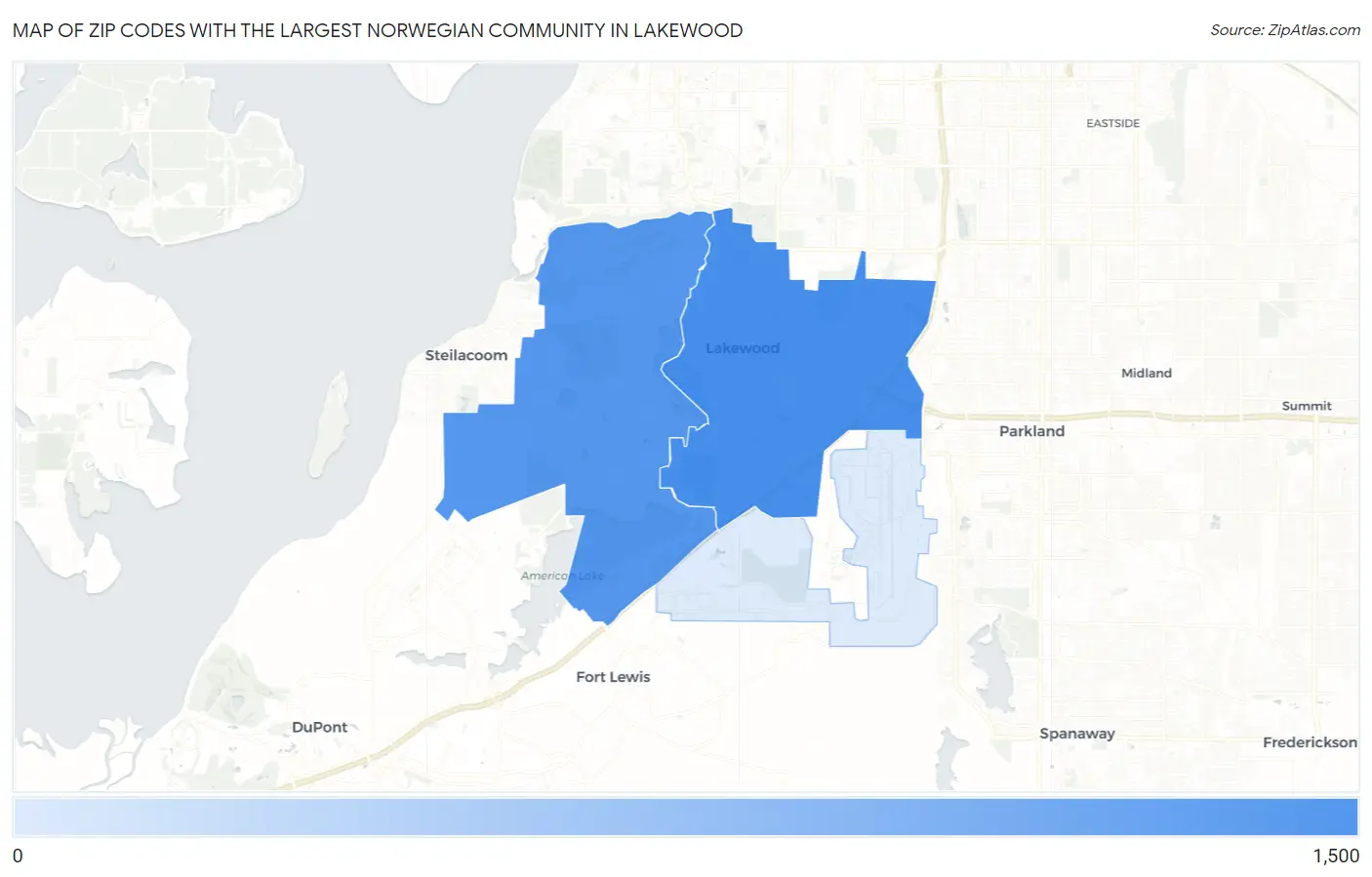 Zip Codes with the Largest Norwegian Community in Lakewood Map