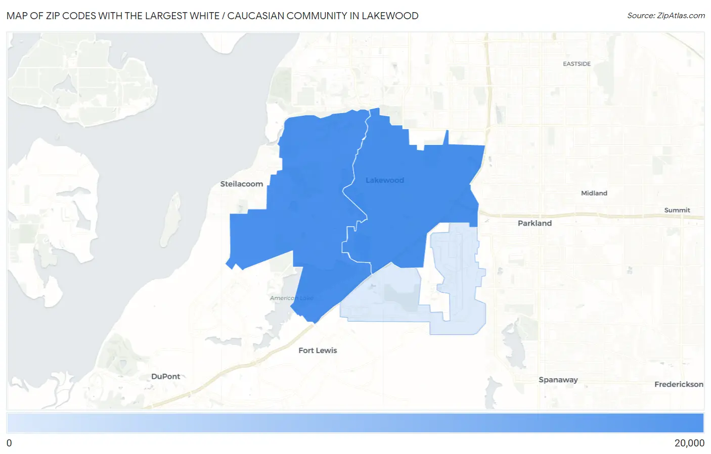 Zip Codes with the Largest White / Caucasian Community in Lakewood Map