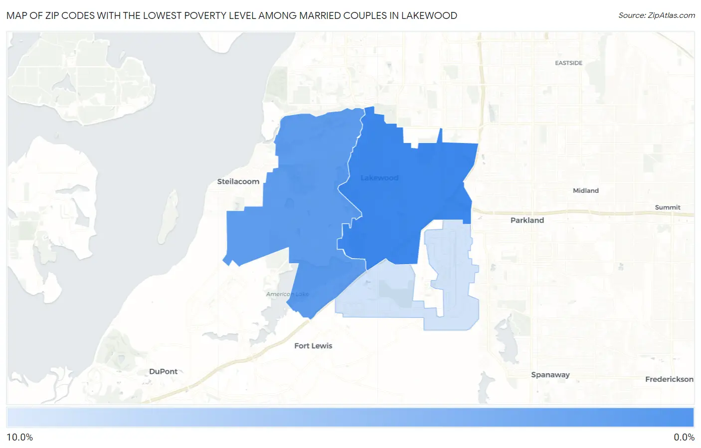Zip Codes with the Lowest Poverty Level Among Married Couples in Lakewood Map
