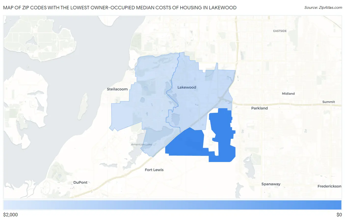 Zip Codes with the Lowest Owner-Occupied Median Costs of Housing in Lakewood Map