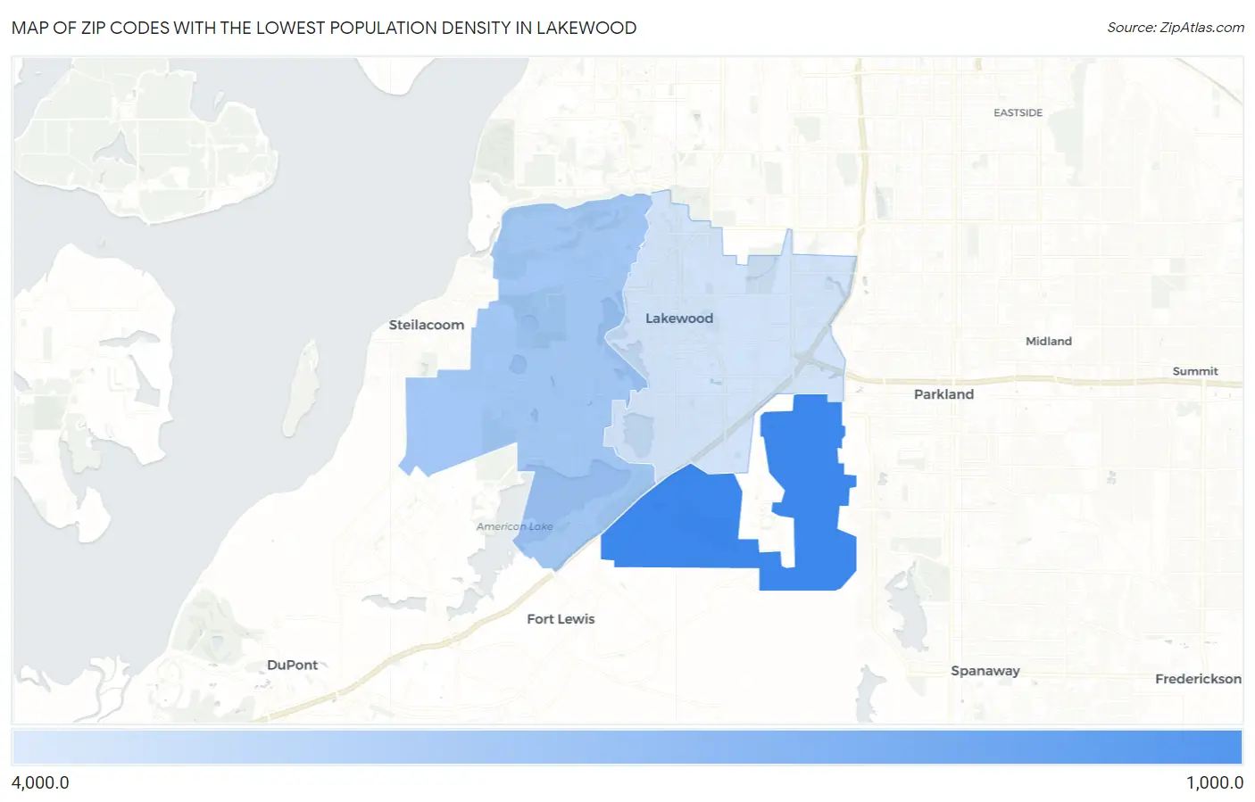 Zip Codes with the Lowest Population Density in Lakewood Map