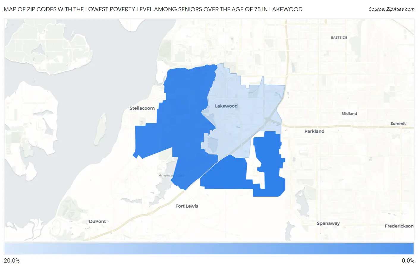 Zip Codes with the Lowest Poverty Level Among Seniors Over the Age of 75 in Lakewood Map
