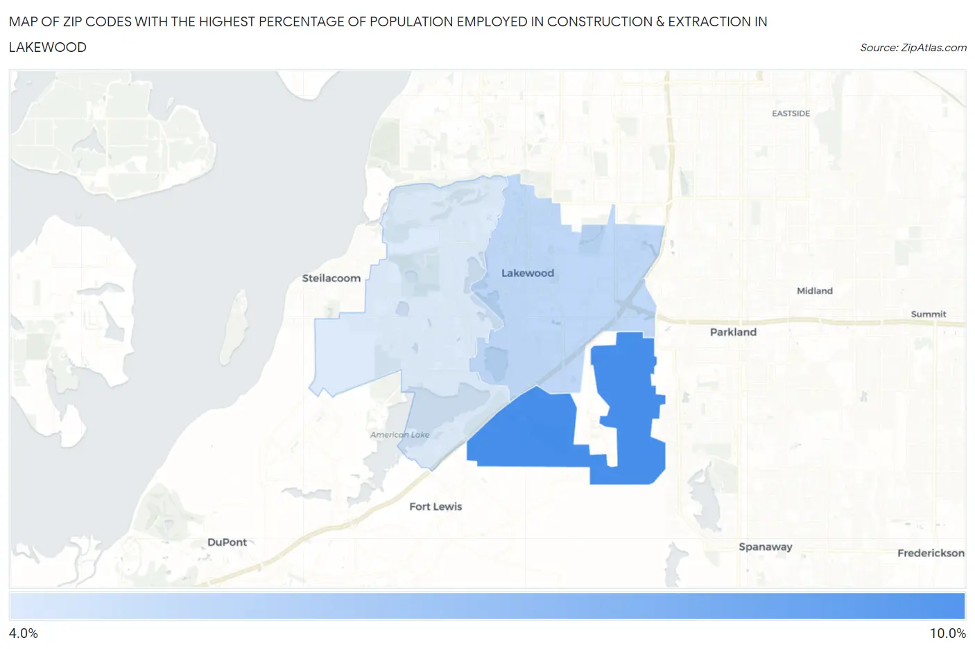 Zip Codes with the Highest Percentage of Population Employed in Construction & Extraction in Lakewood Map