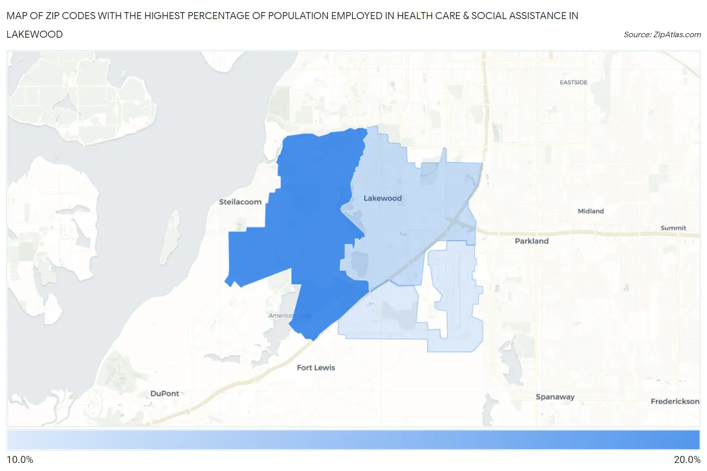 Zip Codes with the Highest Percentage of Population Employed in Health Care & Social Assistance in Lakewood Map
