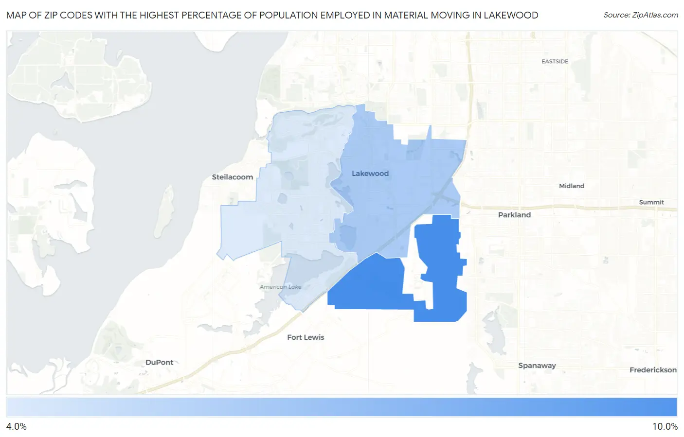 Zip Codes with the Highest Percentage of Population Employed in Material Moving in Lakewood Map
