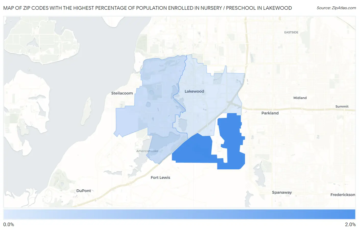 Zip Codes with the Highest Percentage of Population Enrolled in Nursery / Preschool in Lakewood Map