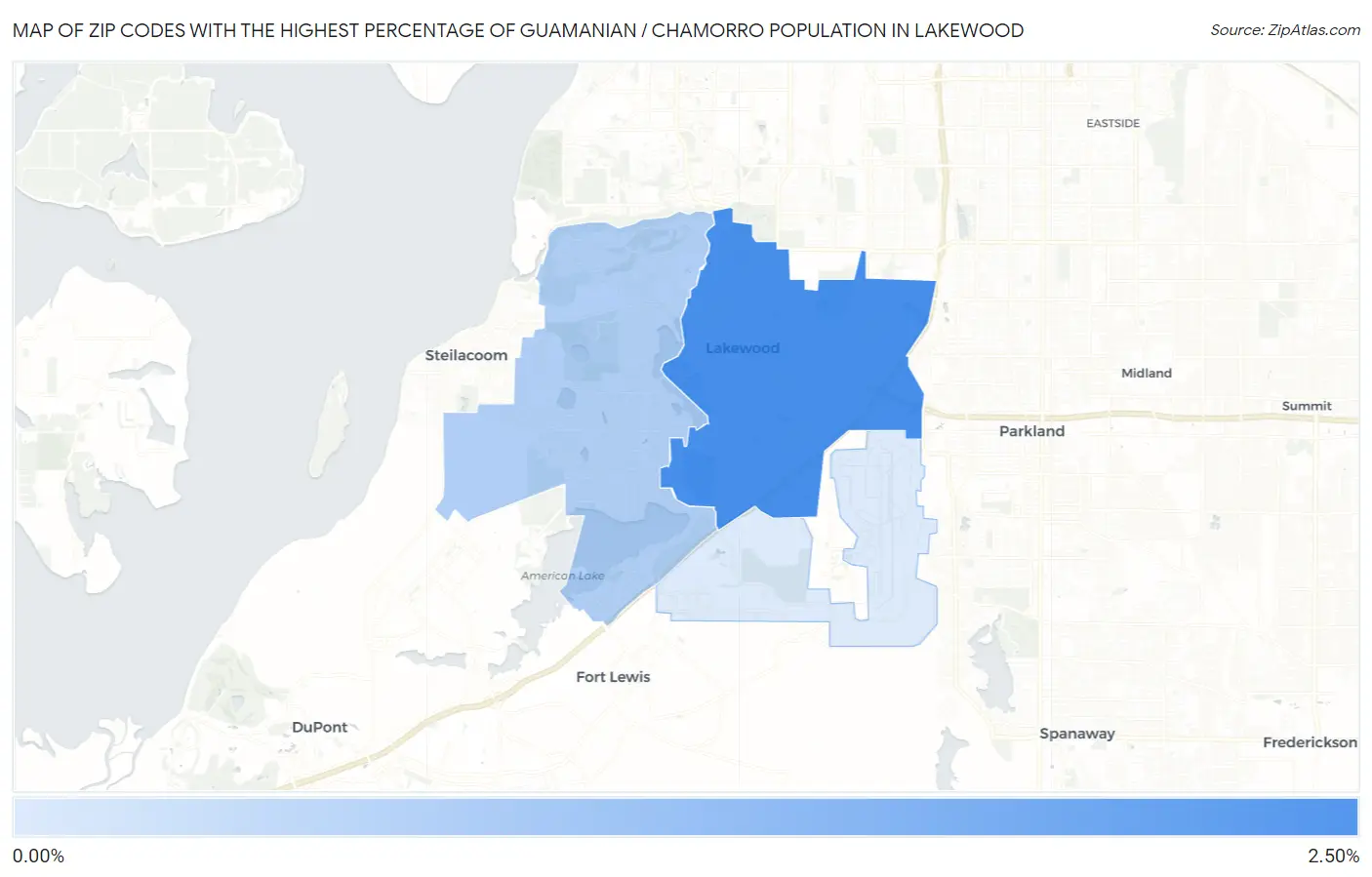 Zip Codes with the Highest Percentage of Guamanian / Chamorro Population in Lakewood Map