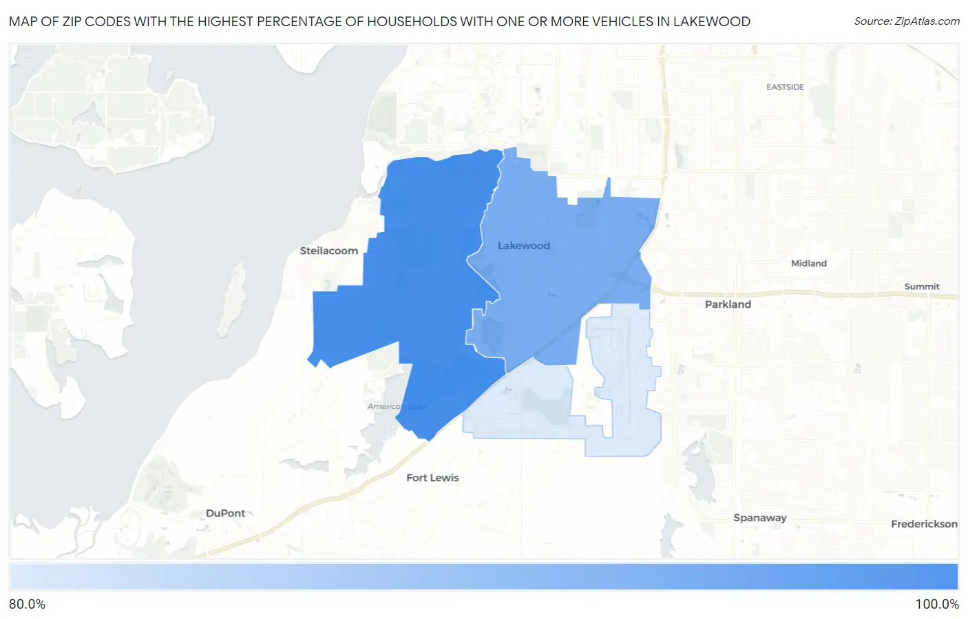 Zip Codes with the Highest Percentage of Households With One or more Vehicles in Lakewood Map