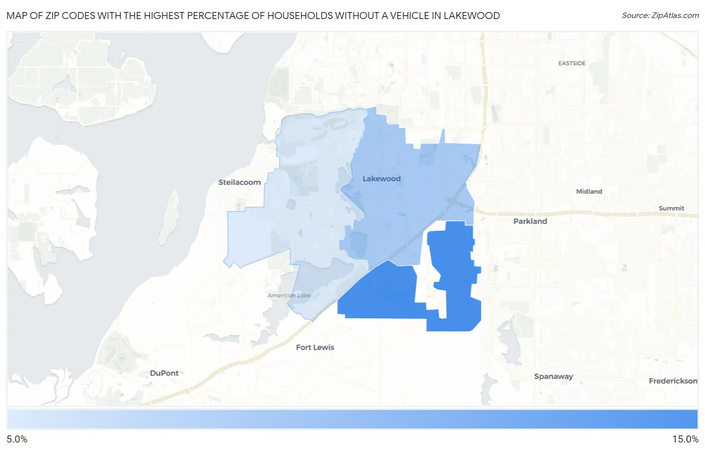 Zip Codes with the Highest Percentage of Households Without a Vehicle in Lakewood Map