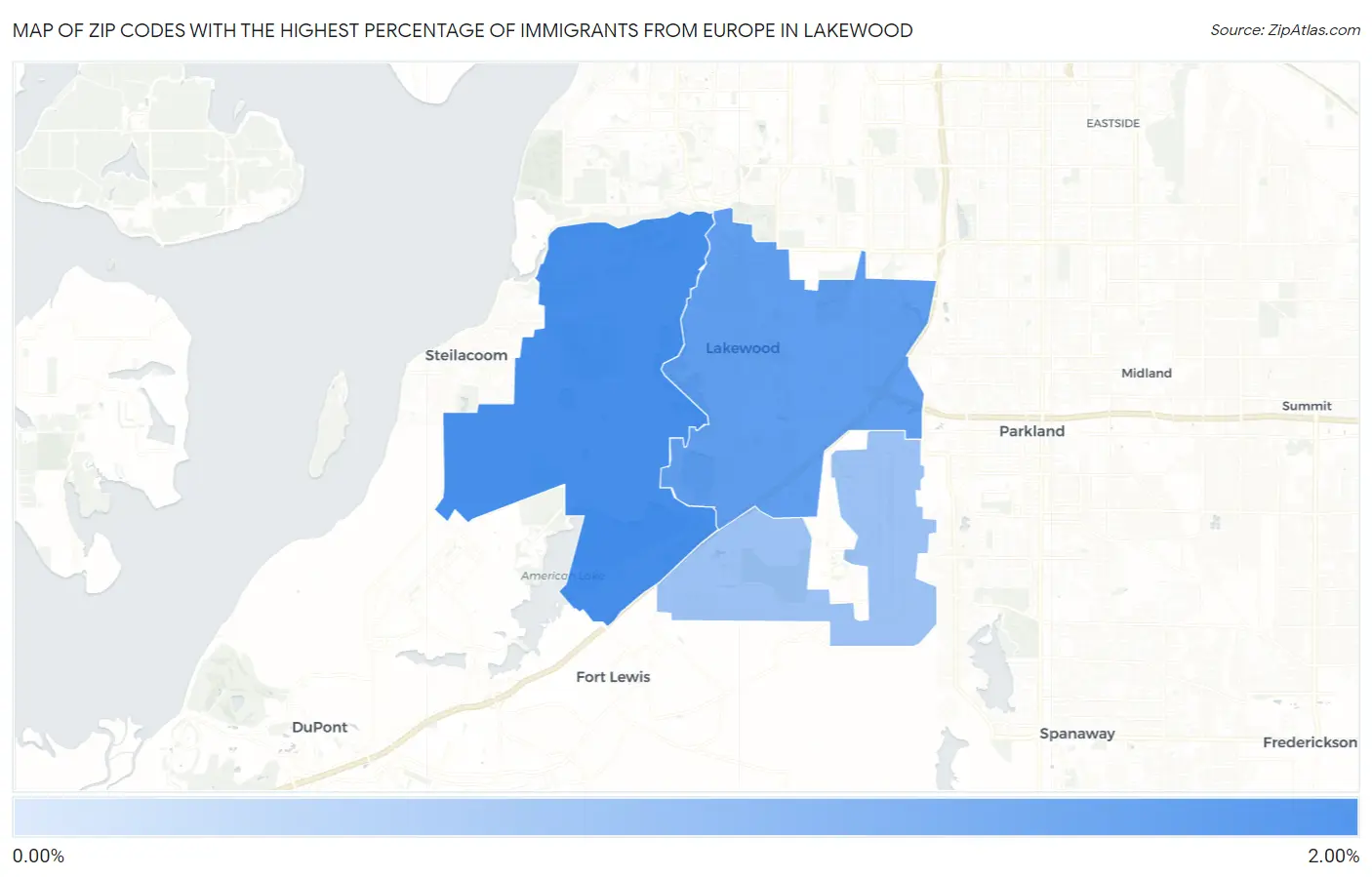 Zip Codes with the Highest Percentage of Immigrants from Europe in Lakewood Map
