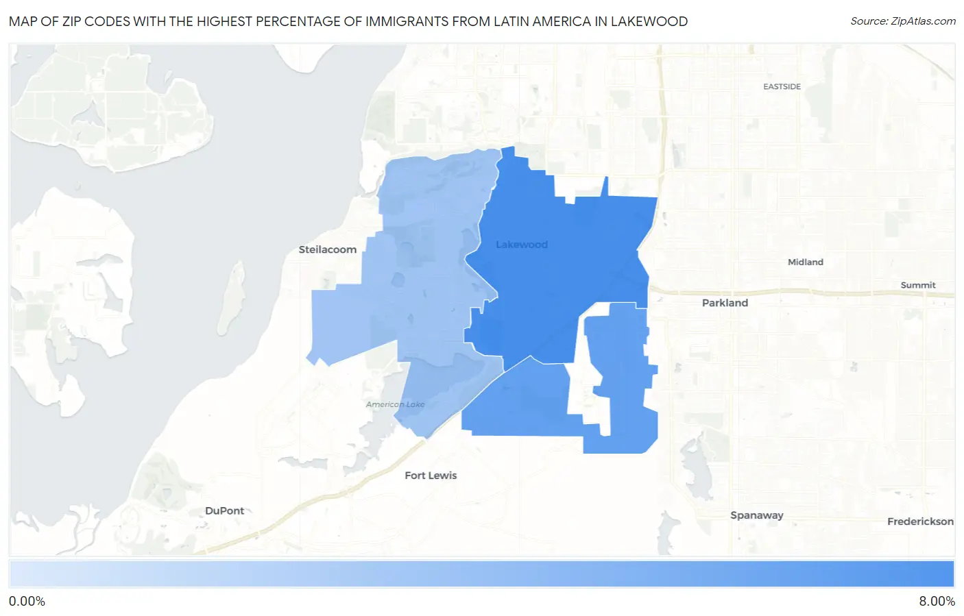 Zip Codes with the Highest Percentage of Immigrants from Latin America in Lakewood Map