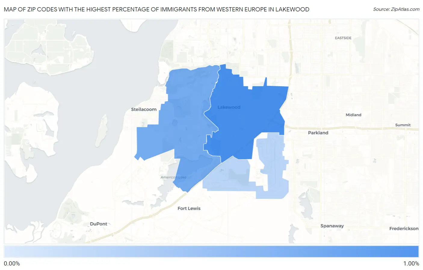 Zip Codes with the Highest Percentage of Immigrants from Western Europe in Lakewood Map
