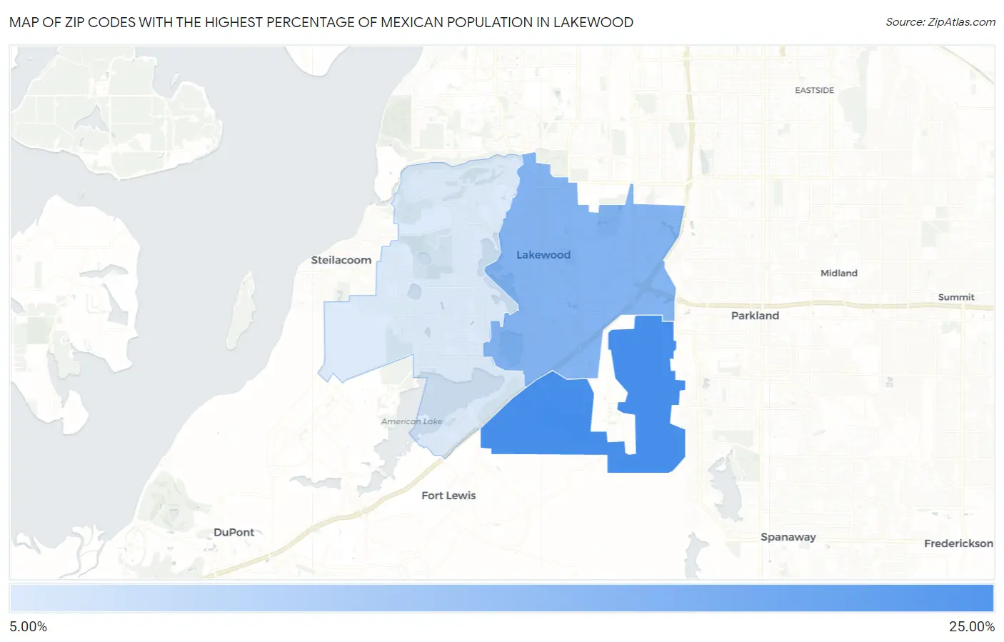 Zip Codes with the Highest Percentage of Mexican Population in Lakewood Map