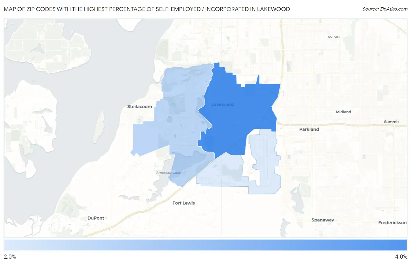 Zip Codes with the Highest Percentage of Self-Employed / Incorporated in Lakewood Map