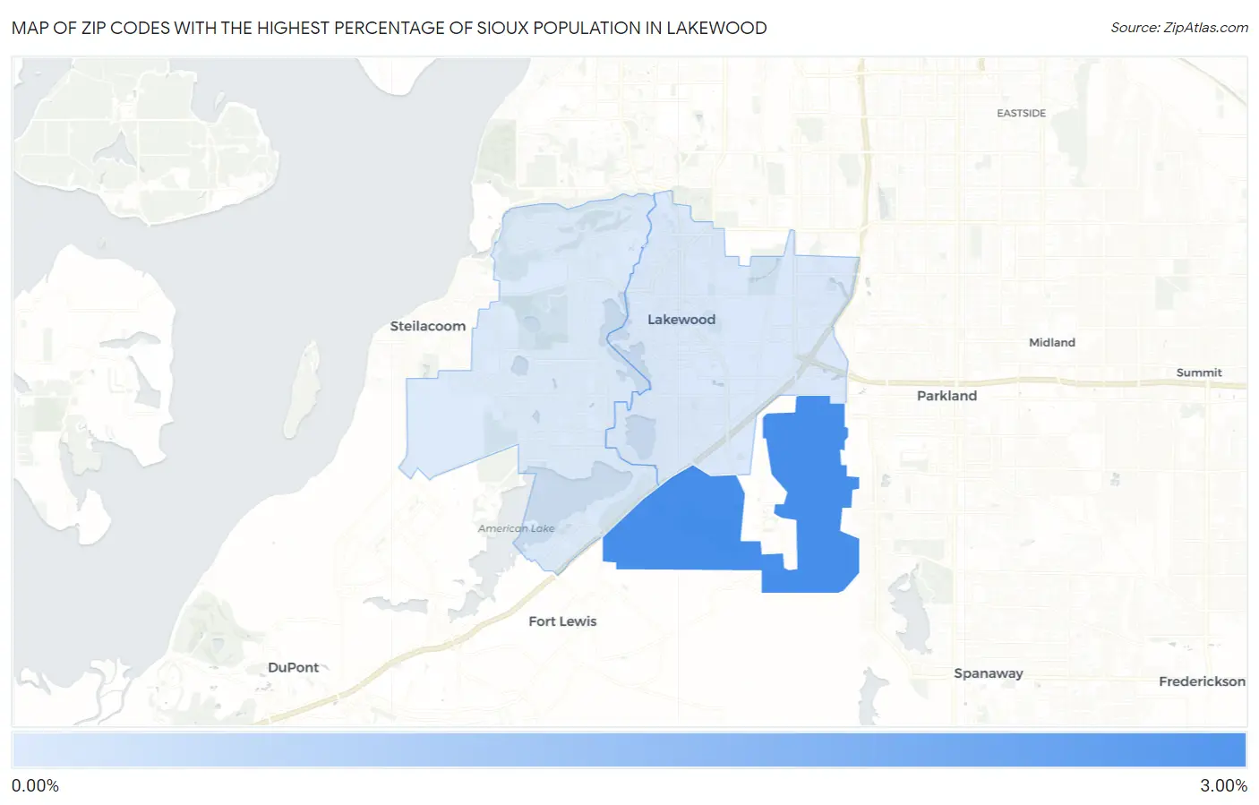 Zip Codes with the Highest Percentage of Sioux Population in Lakewood Map