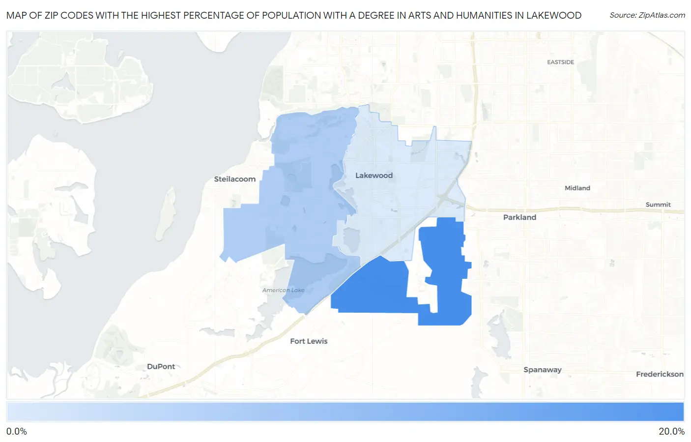 Zip Codes with the Highest Percentage of Population with a Degree in Arts and Humanities in Lakewood Map