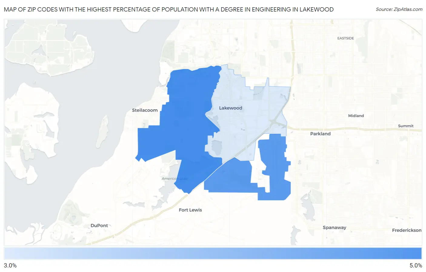 Zip Codes with the Highest Percentage of Population with a Degree in Engineering in Lakewood Map