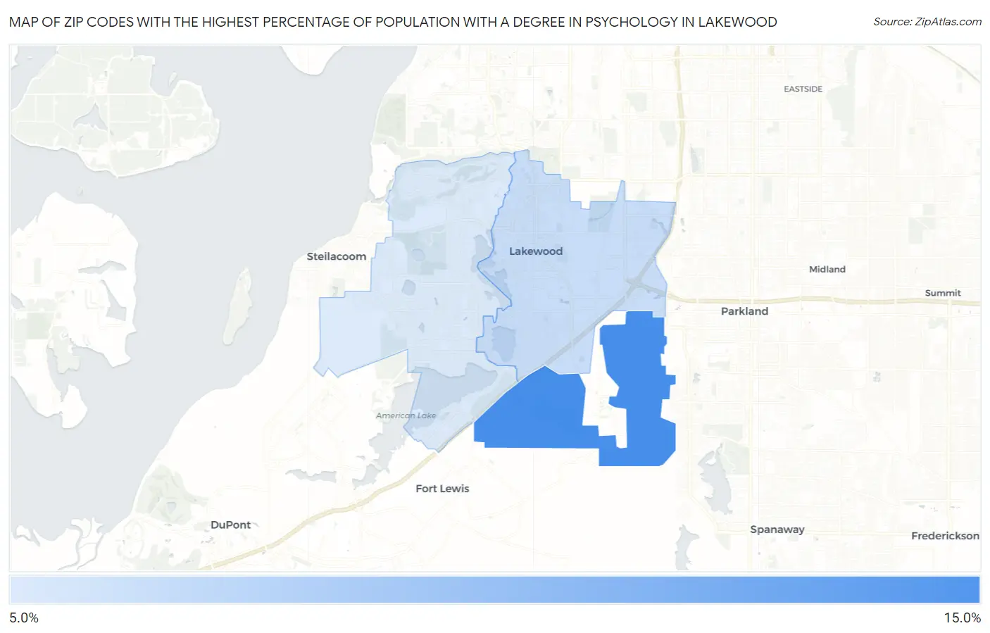 Zip Codes with the Highest Percentage of Population with a Degree in Psychology in Lakewood Map