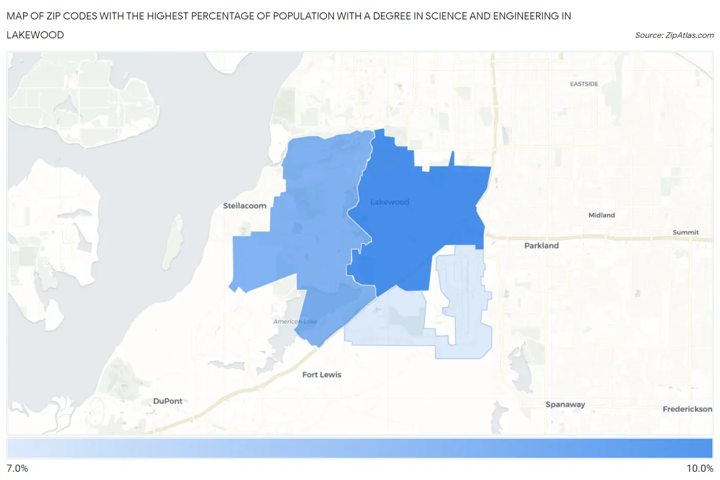 Zip Codes with the Highest Percentage of Population with a Degree in Science and Engineering in Lakewood Map