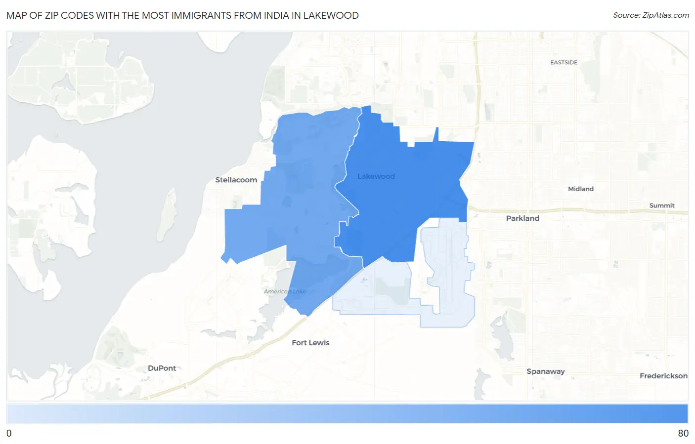 Zip Codes with the Most Immigrants from India in Lakewood Map