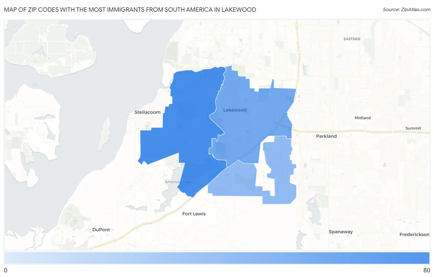 Zip Codes with the Most Immigrants from South America in Lakewood Map