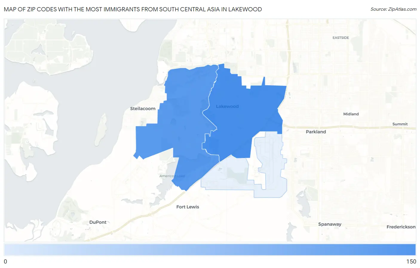 Zip Codes with the Most Immigrants from South Central Asia in Lakewood Map