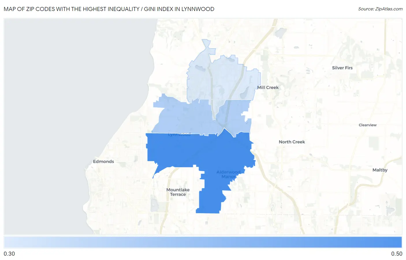 Zip Codes with the Highest Inequality / Gini Index in Lynnwood Map