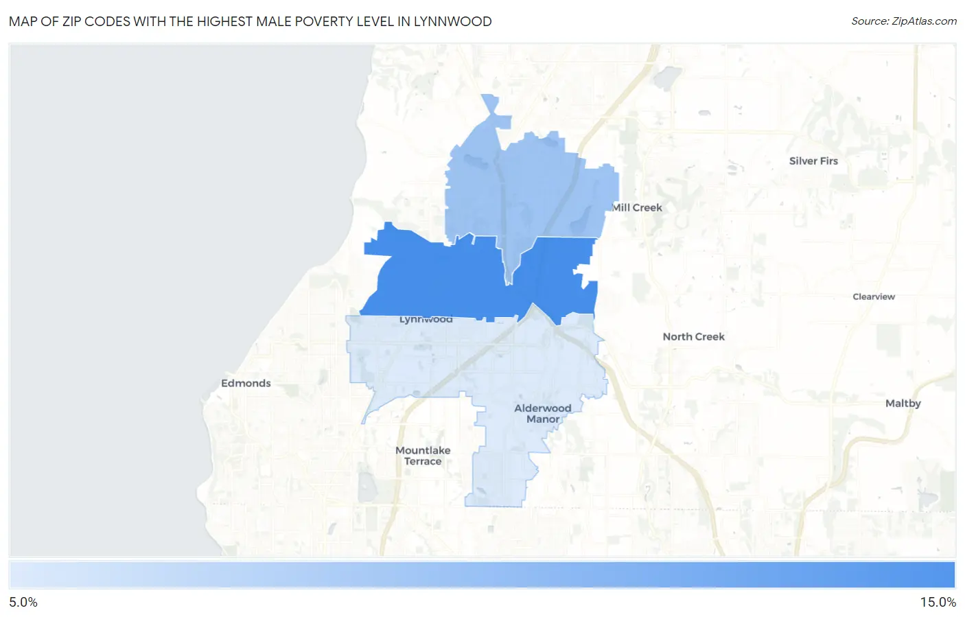 Zip Codes with the Highest Male Poverty Level in Lynnwood Map