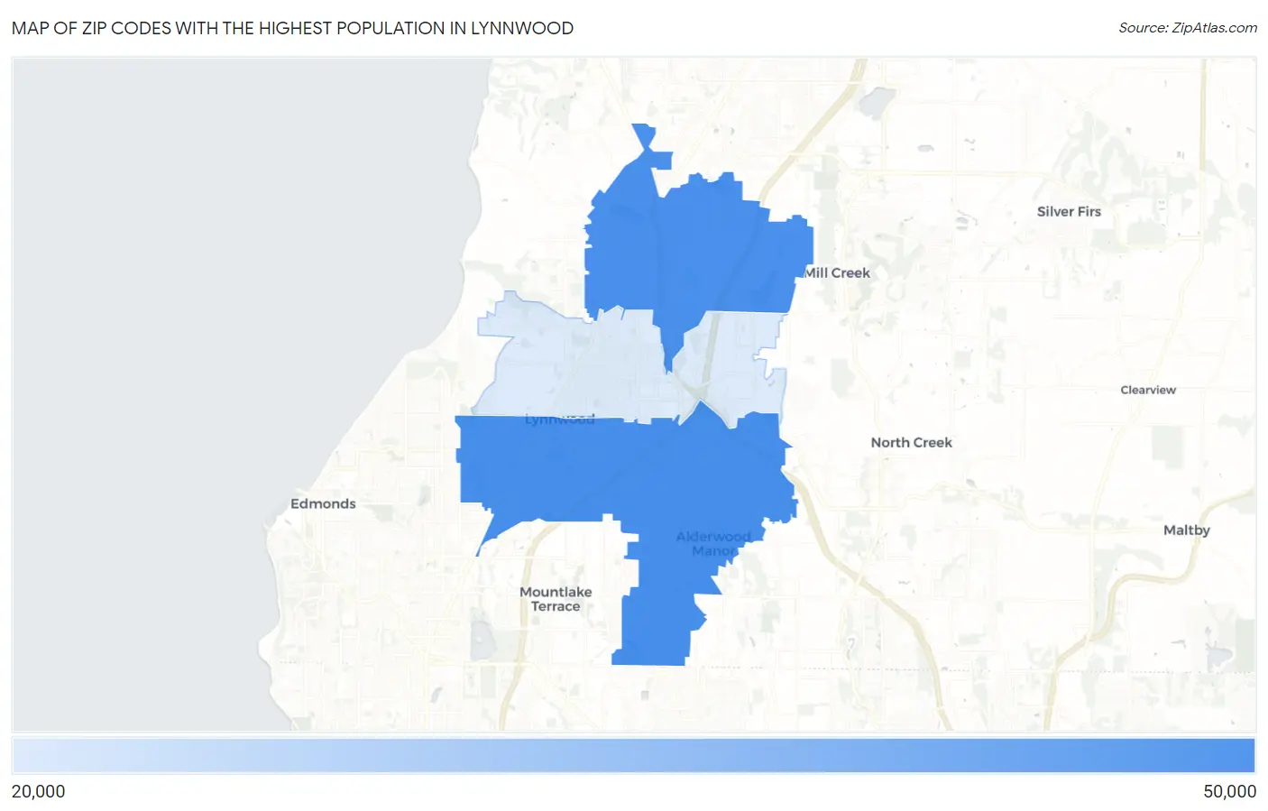 Zip Codes with the Highest Population in Lynnwood Map