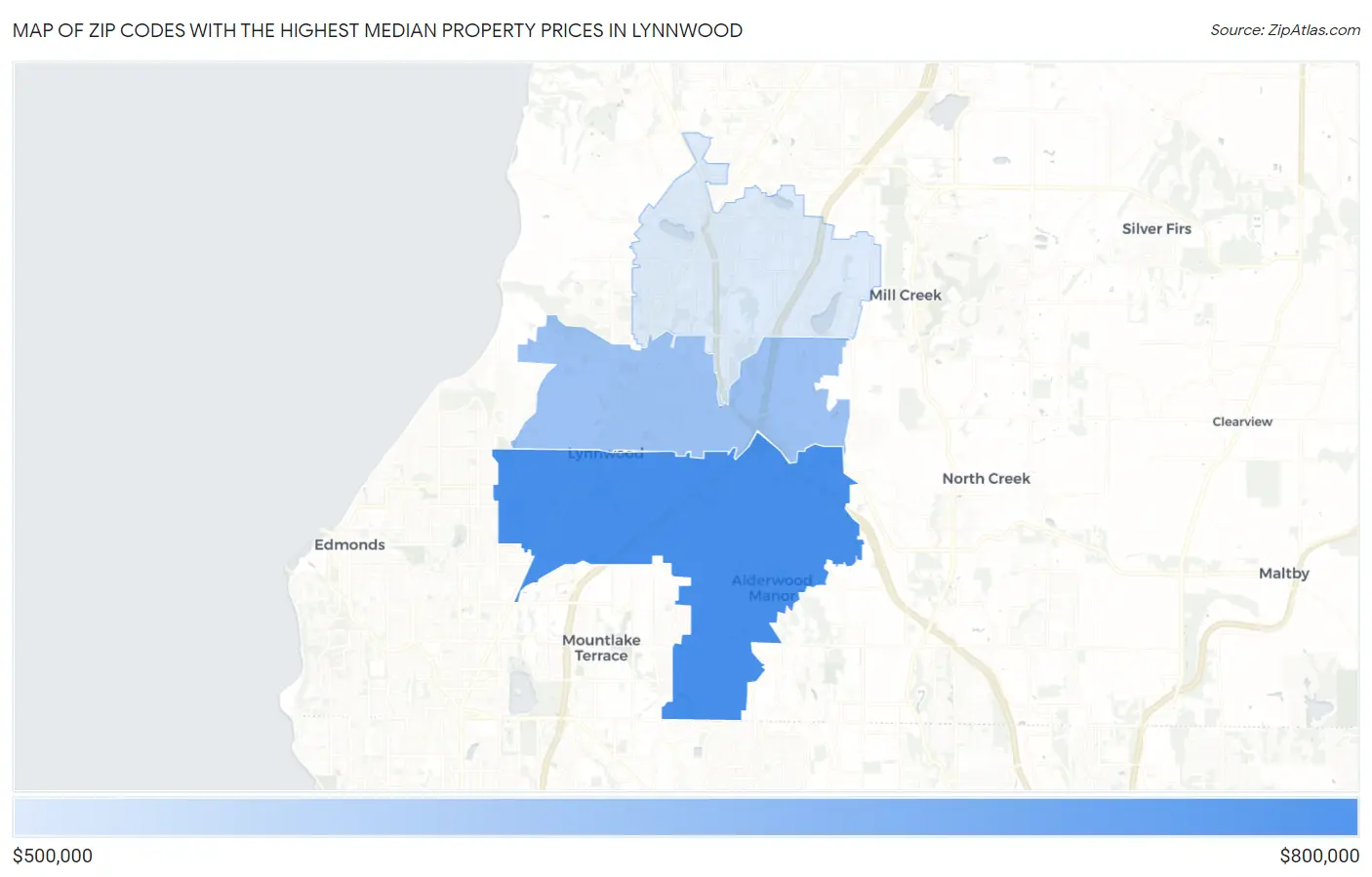 Zip Codes with the Highest Median Property Prices in Lynnwood Map