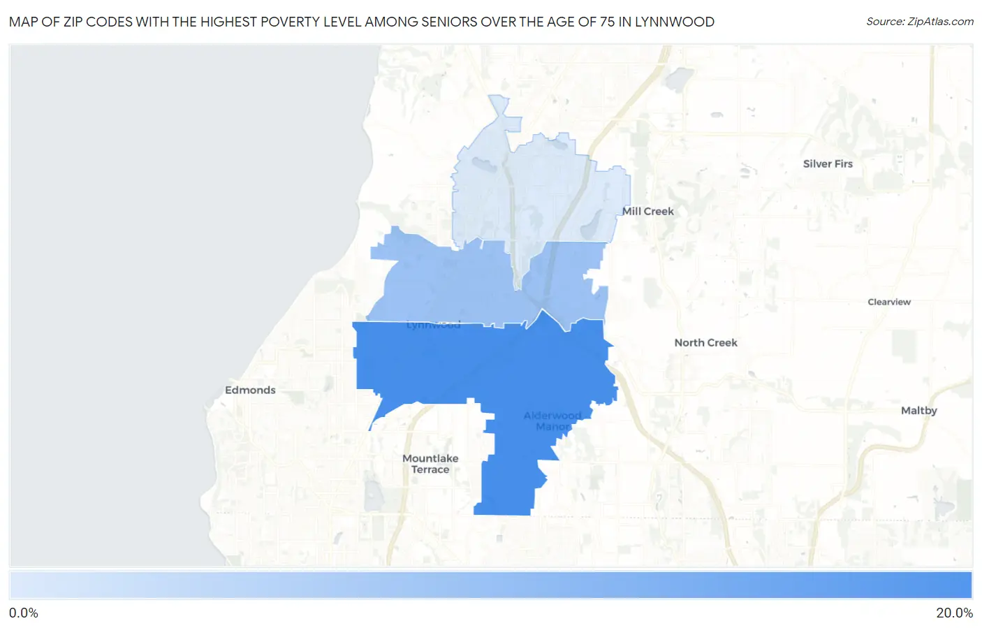 Zip Codes with the Highest Poverty Level Among Seniors Over the Age of 75 in Lynnwood Map