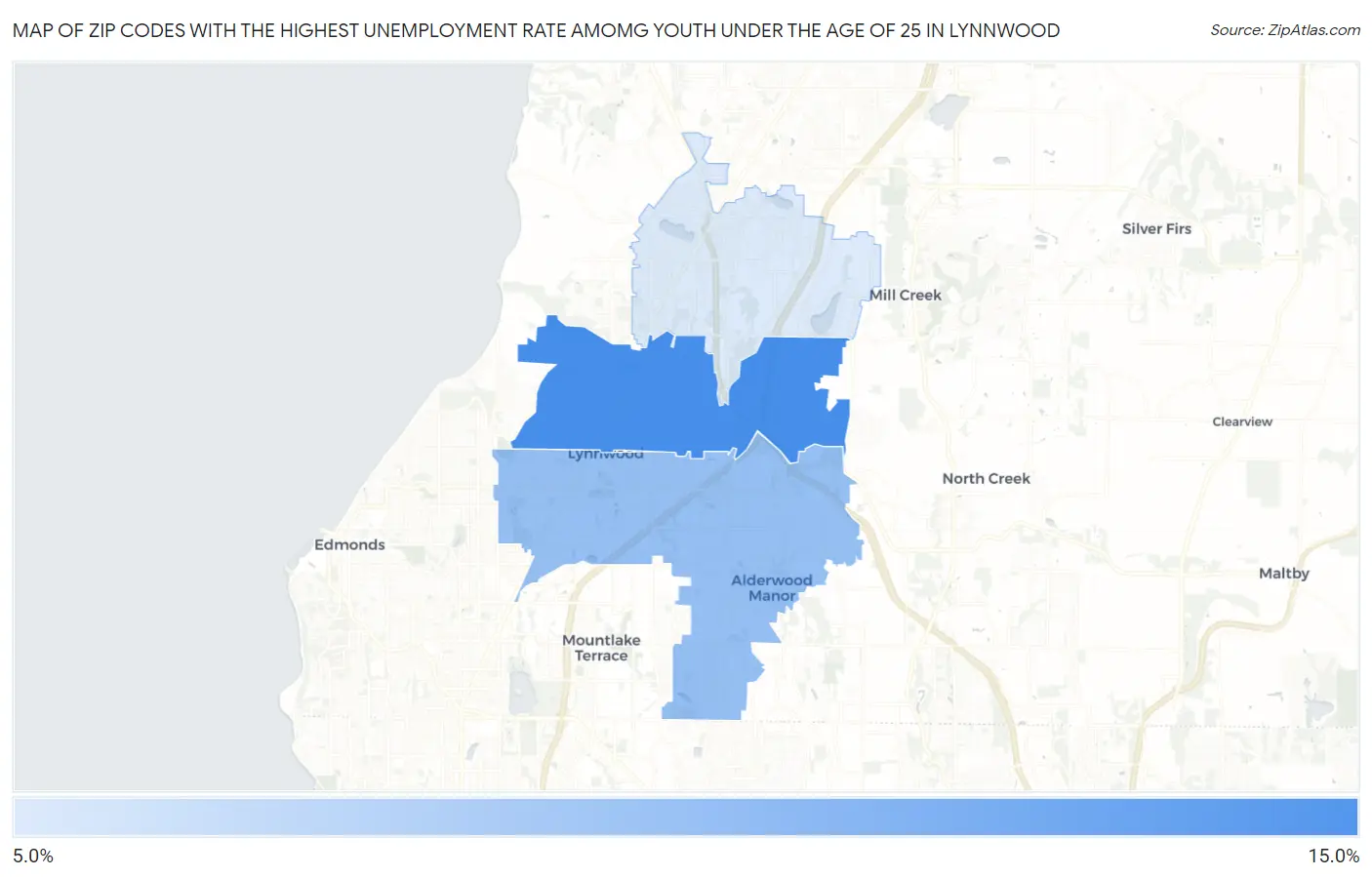 Zip Codes with the Highest Unemployment Rate Amomg Youth Under the Age of 25 in Lynnwood Map