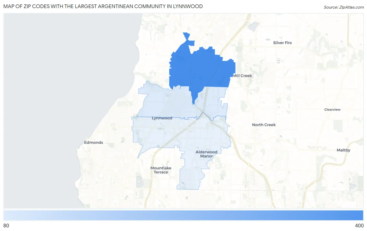 Zip Codes with the Largest Argentinean Community in Lynnwood Map