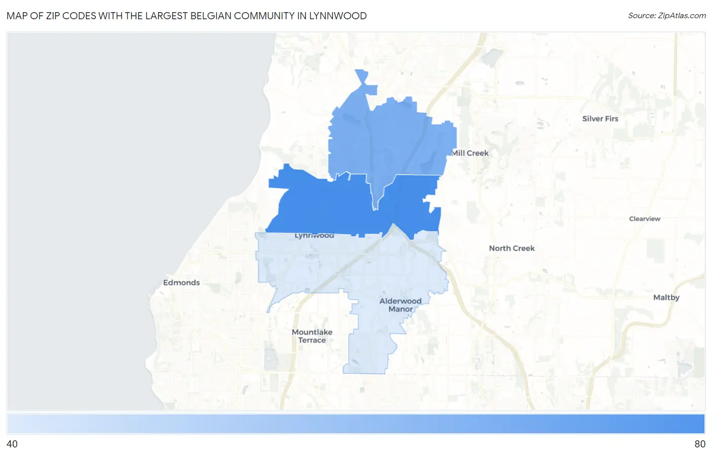 Zip Codes with the Largest Belgian Community in Lynnwood Map