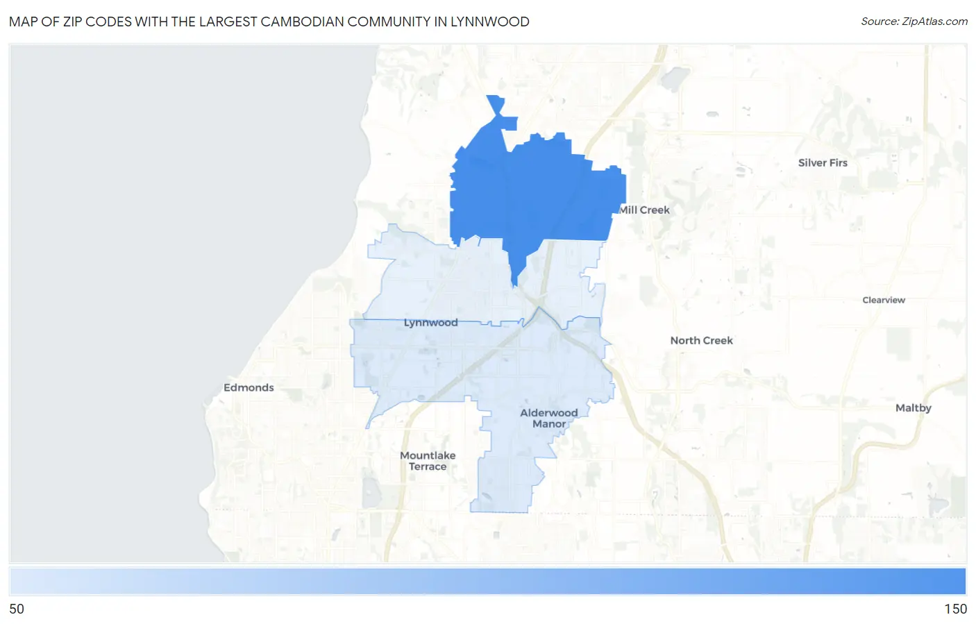 Zip Codes with the Largest Cambodian Community in Lynnwood Map