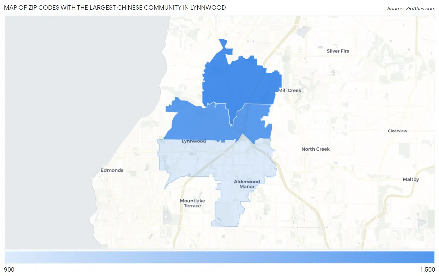 Zip Codes with the Largest Chinese Community in Lynnwood Map